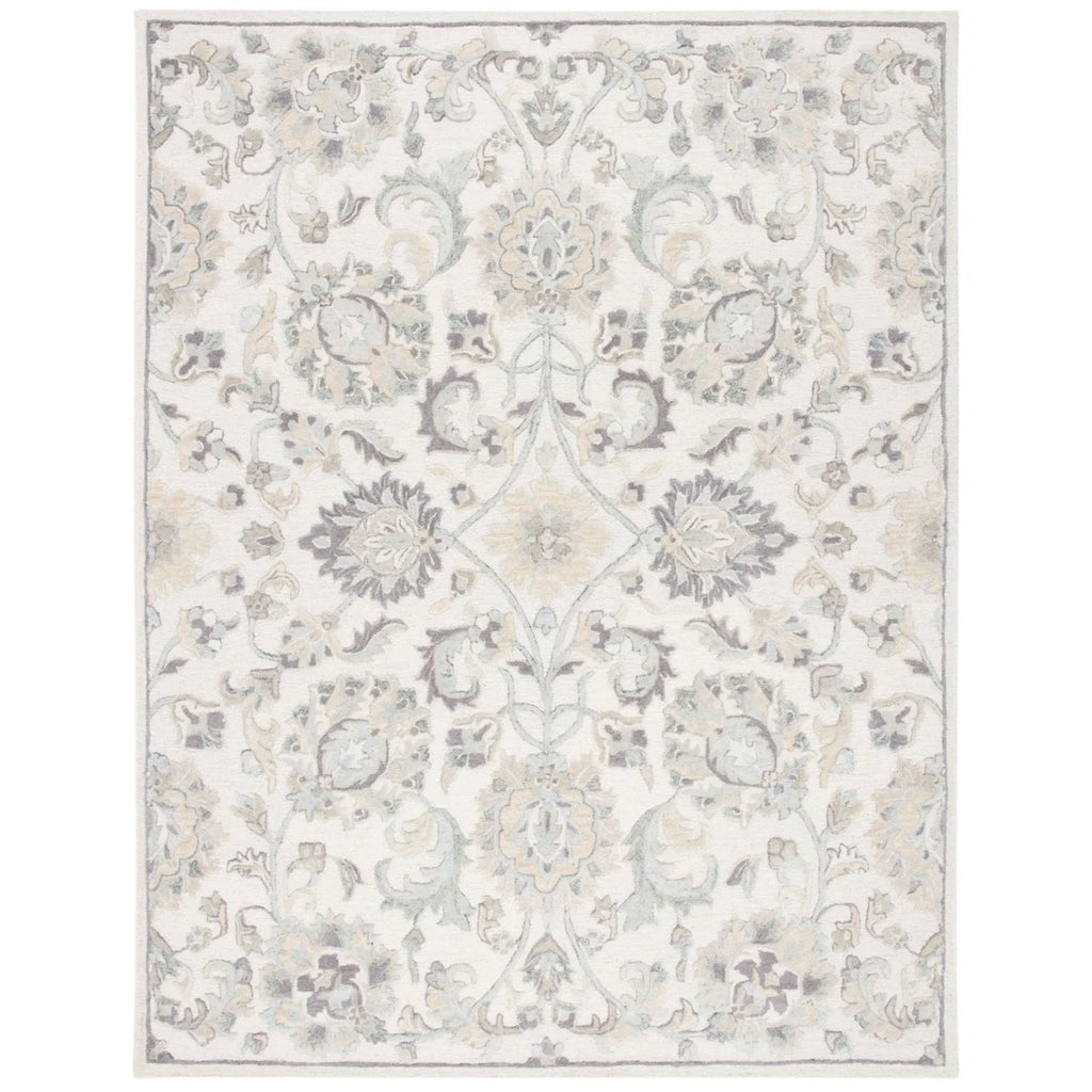 Ivory/Grey Floral Wool Area Rug W689