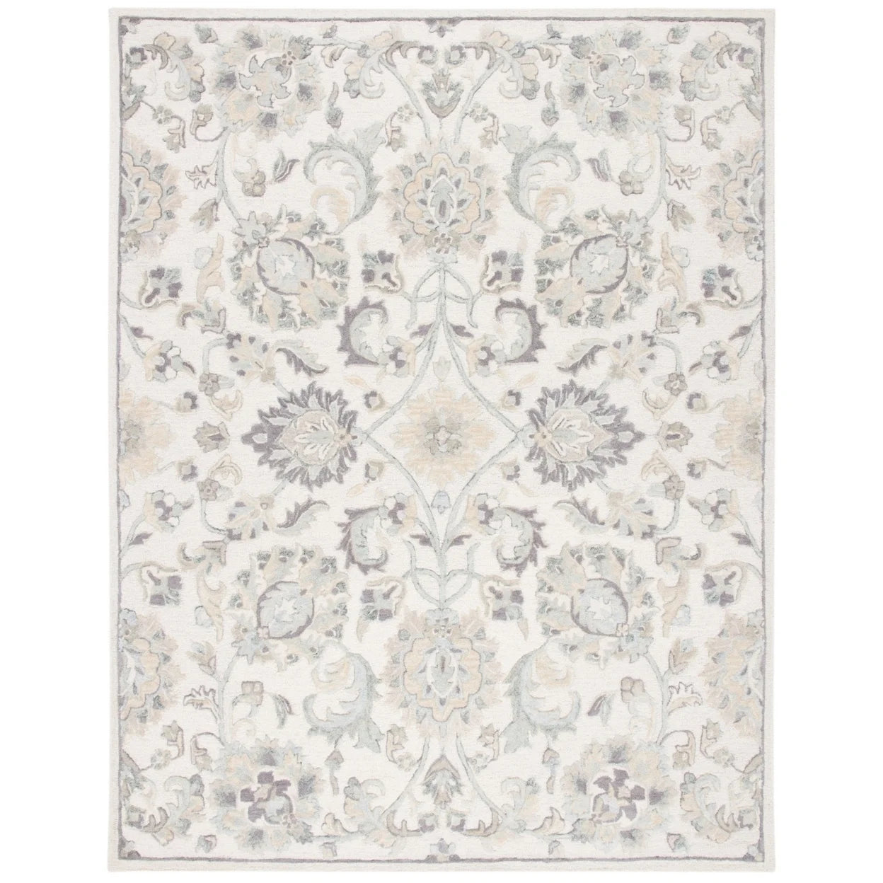 Ivory/Grey Floral Wool Area Rug W689