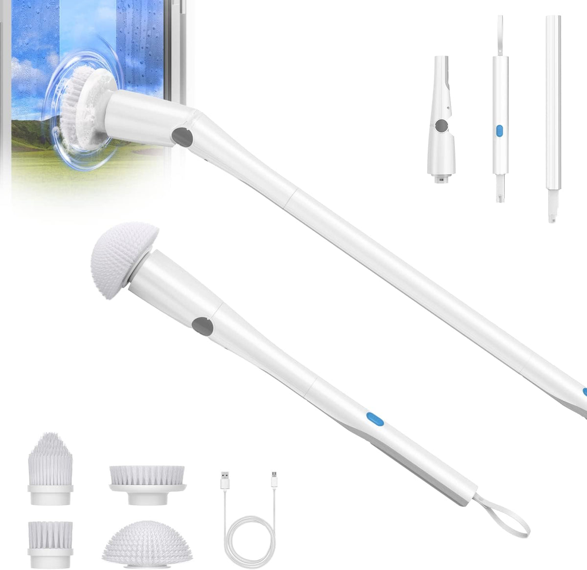 Electric Spin Scrubber with Extendable Handle & 4 Replaceable Brush Heads K99420