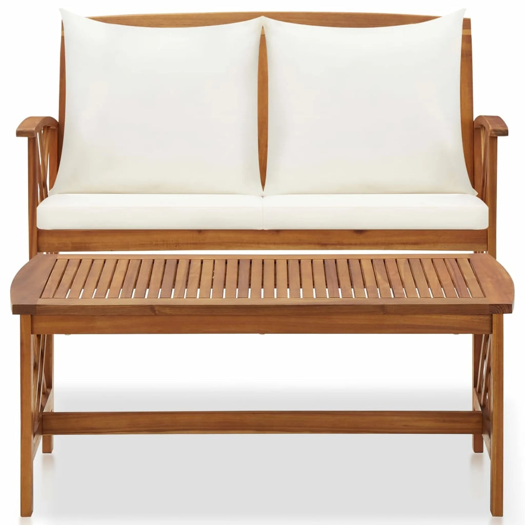 2 Piece Outdoor Conversation Set with White Cushion and Coffee Side Table Acacia Wood Sectional Sofa Set P10476