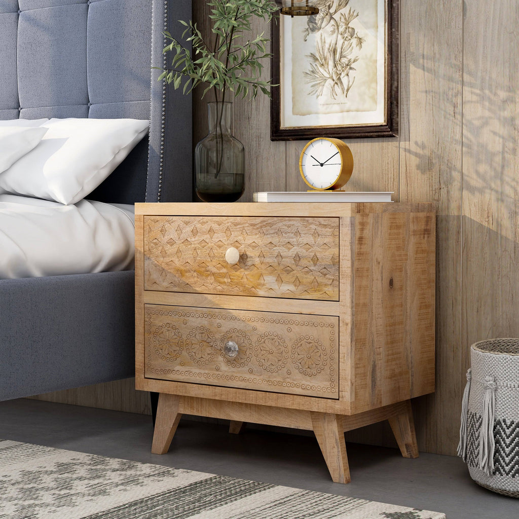 Solid Wood Nightstand (Set of 2) - Weathered Light Natural Tone E119