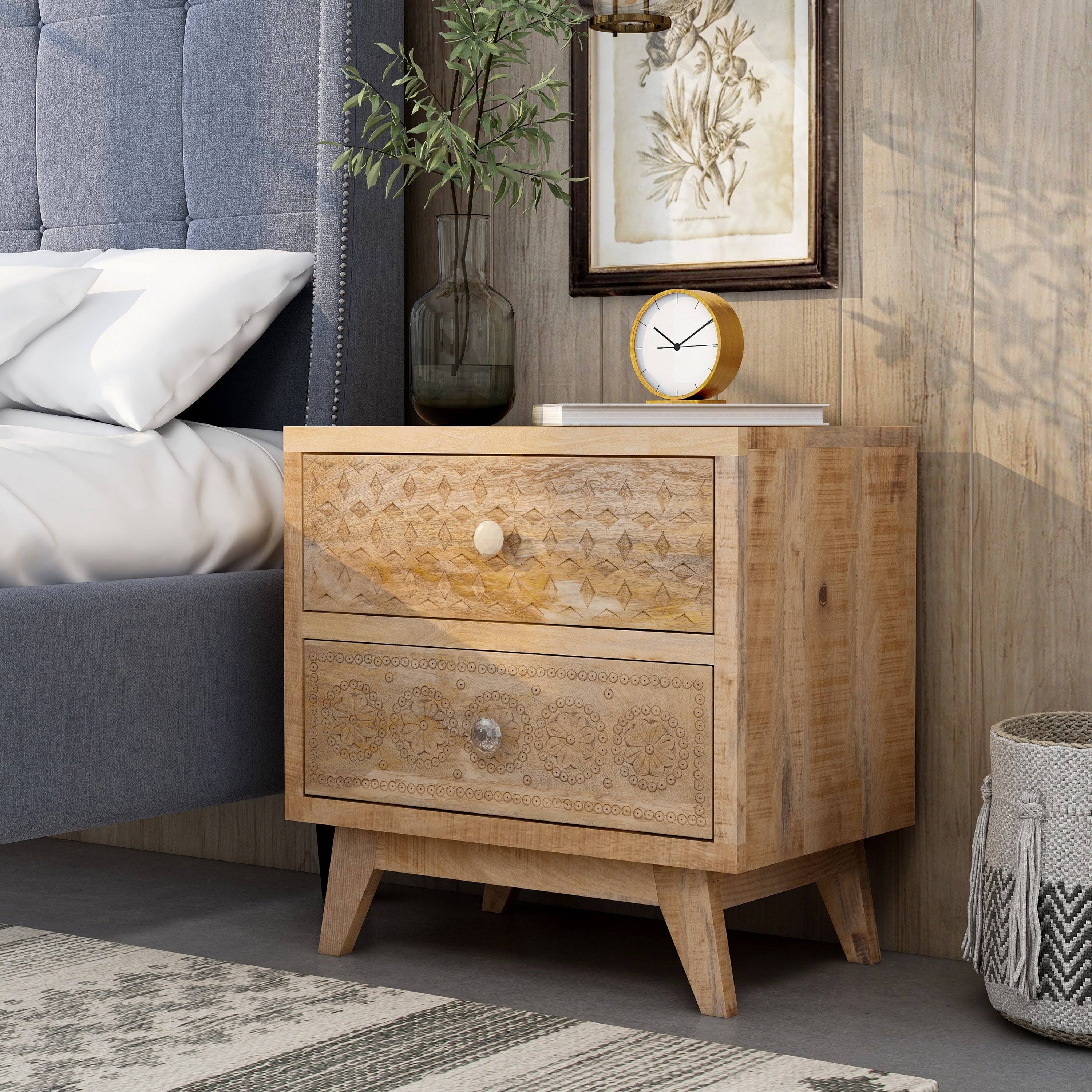 Solid Wood Nightstand (Set of 2) - Weathered Light Natural Tone E119