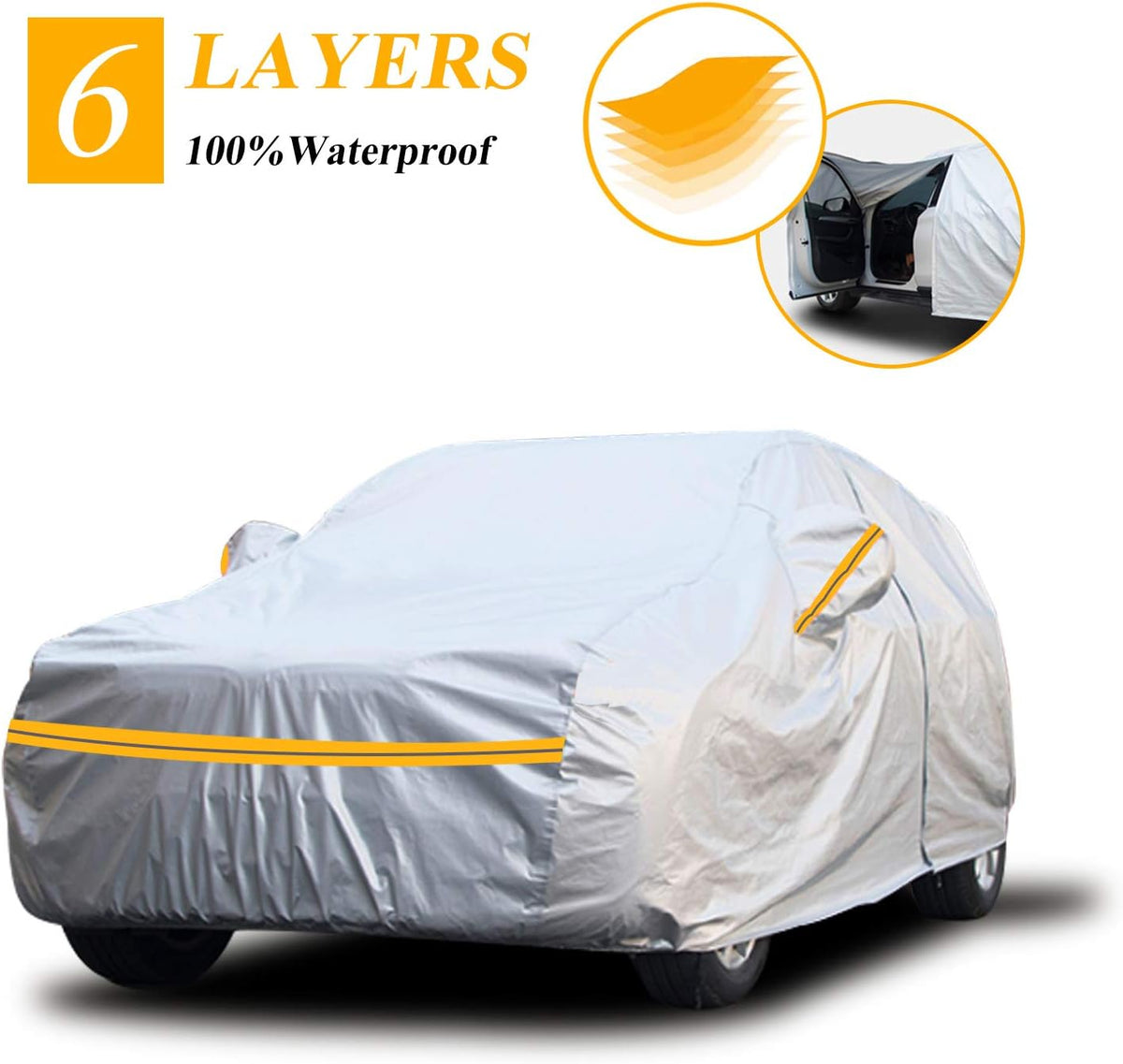6 Layers Waterproof Car Cover with Zipper Cotton K27015