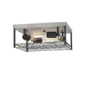 4-Light Faux Wood Black Metal Cage Flush Mount M930478