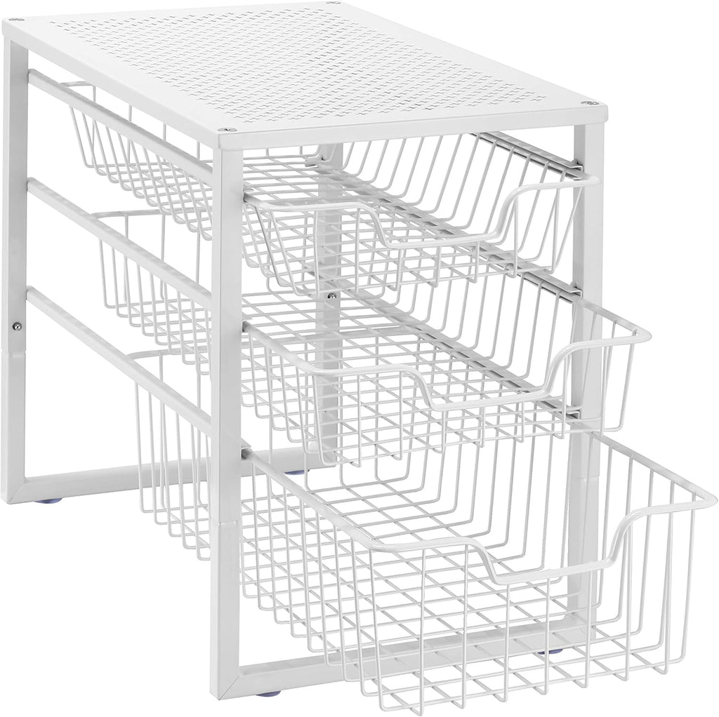 White 3-Tier Under Sink Cabinet Organizer with Sliding Storage Drawer Y996
