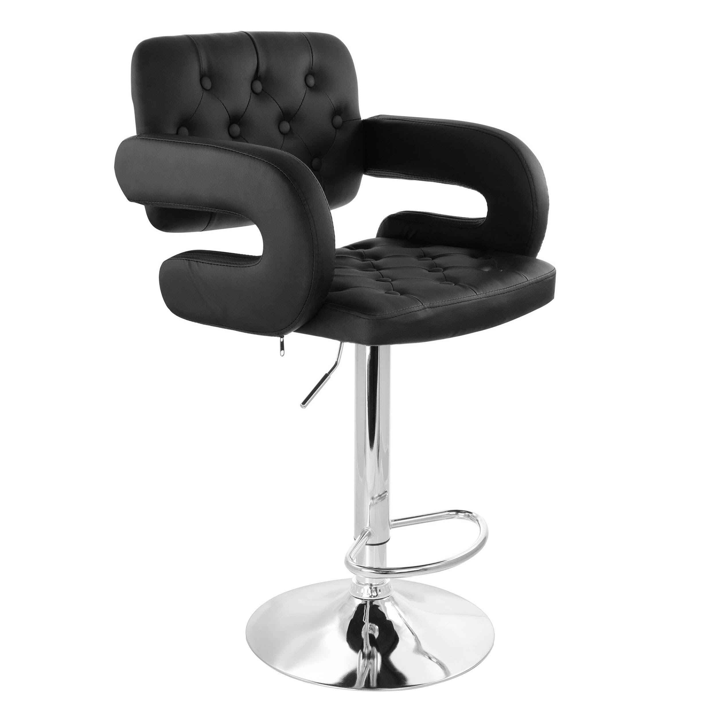 Black Faux Leather Tufted Bar Stool with Chrome Base X6807