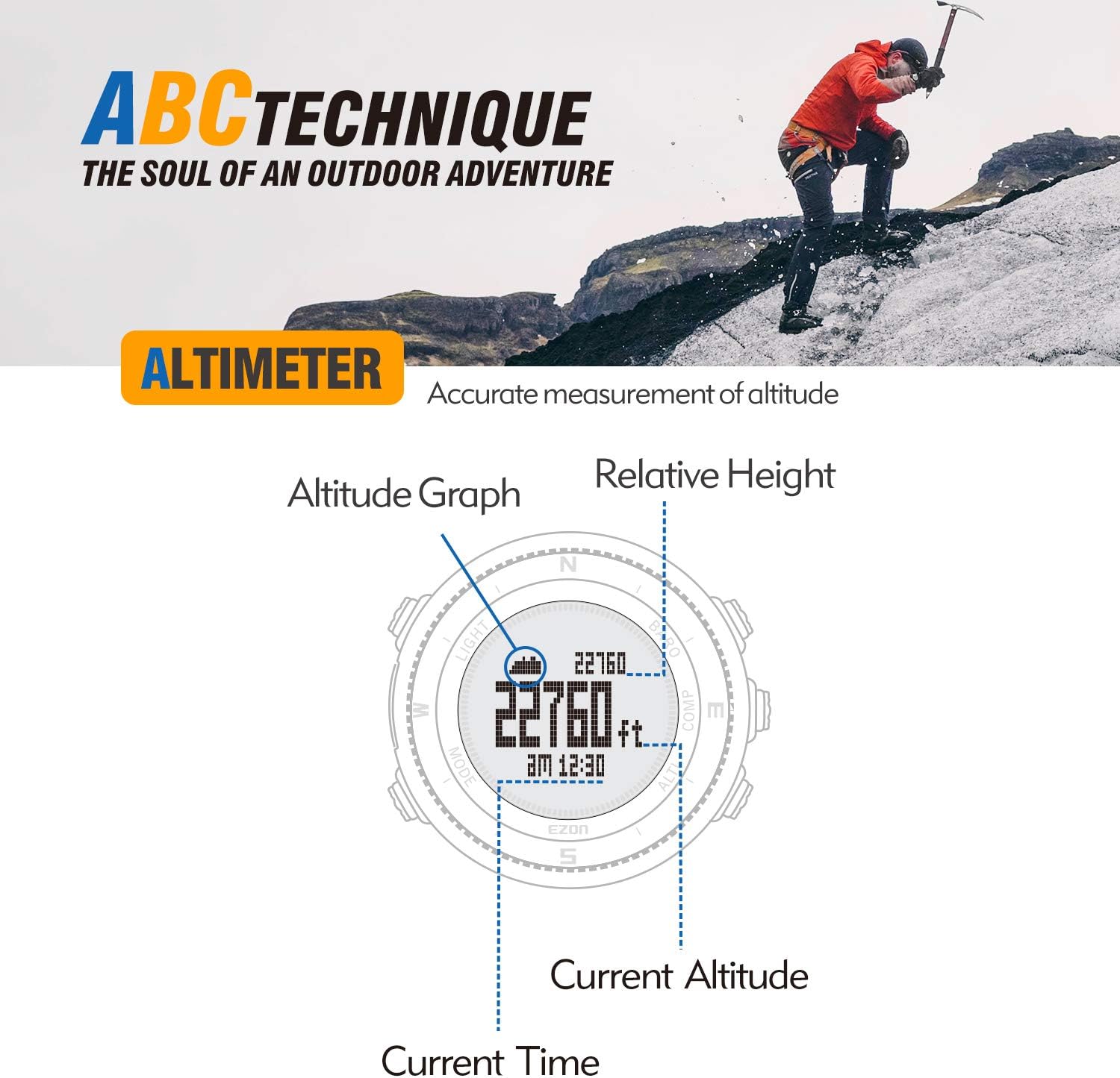 Digital Watch Altimeter Barometer Compass Outdoor Hiking Watch H620859