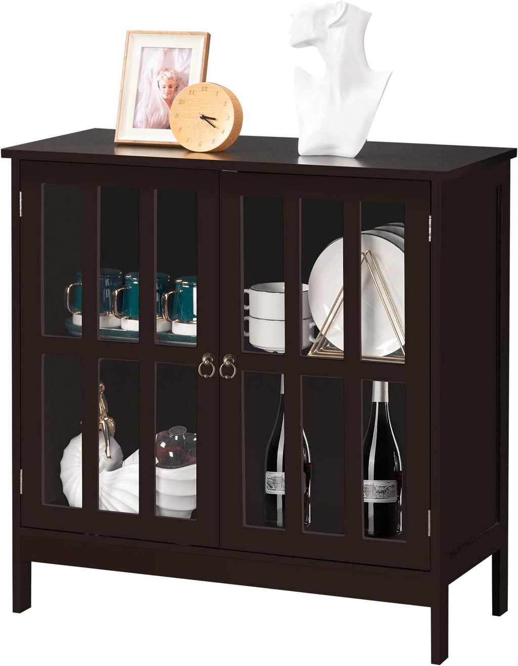 White Small Buffet Sideboard with Double Glass Doors V209