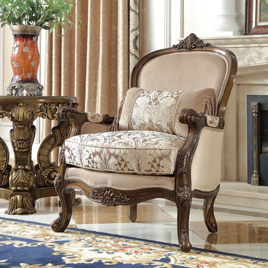 Brown Silk Beige Fabric Sofa Set 3Pcs O8282