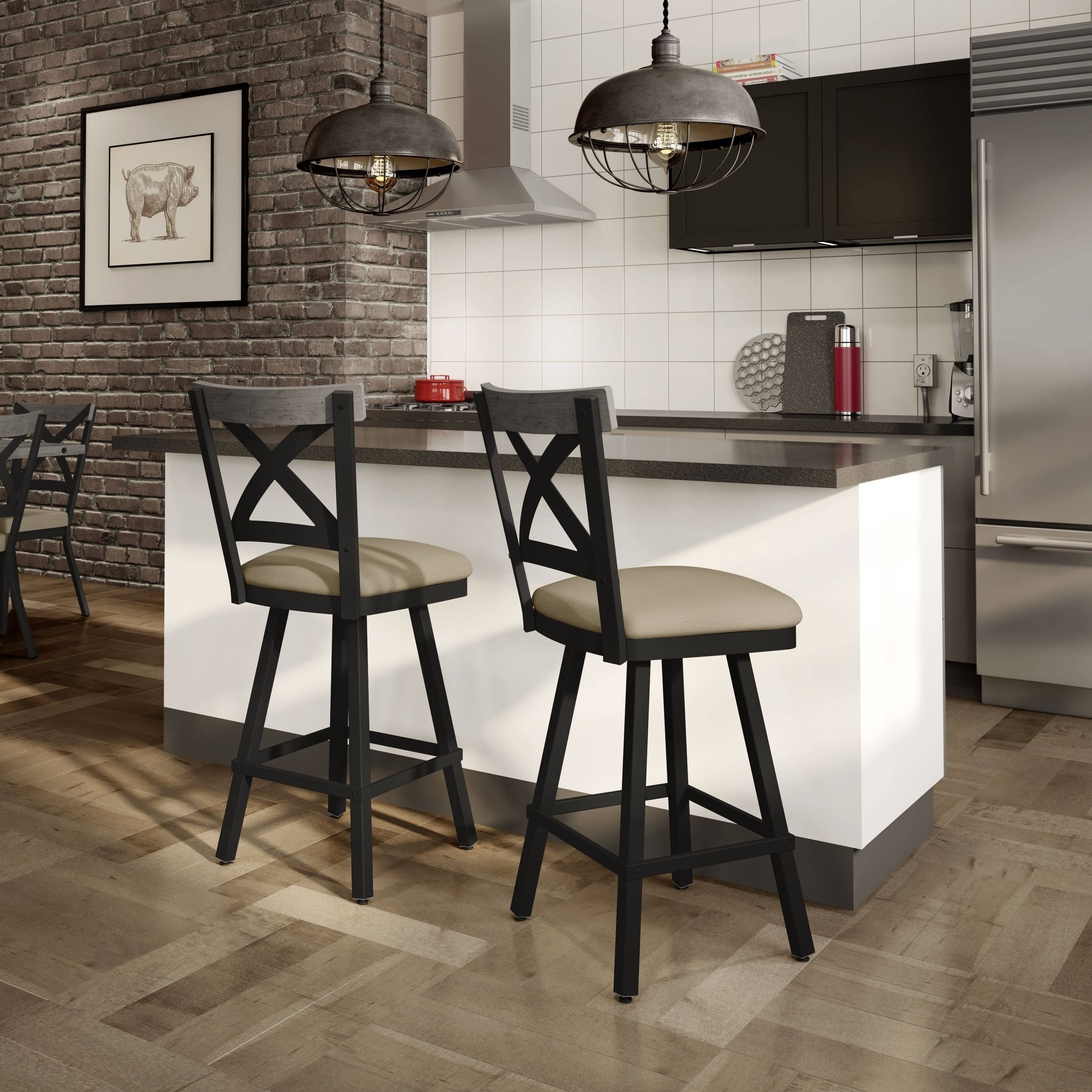 Black Faux Leather Counter Height Swivel Bar Stool L375019