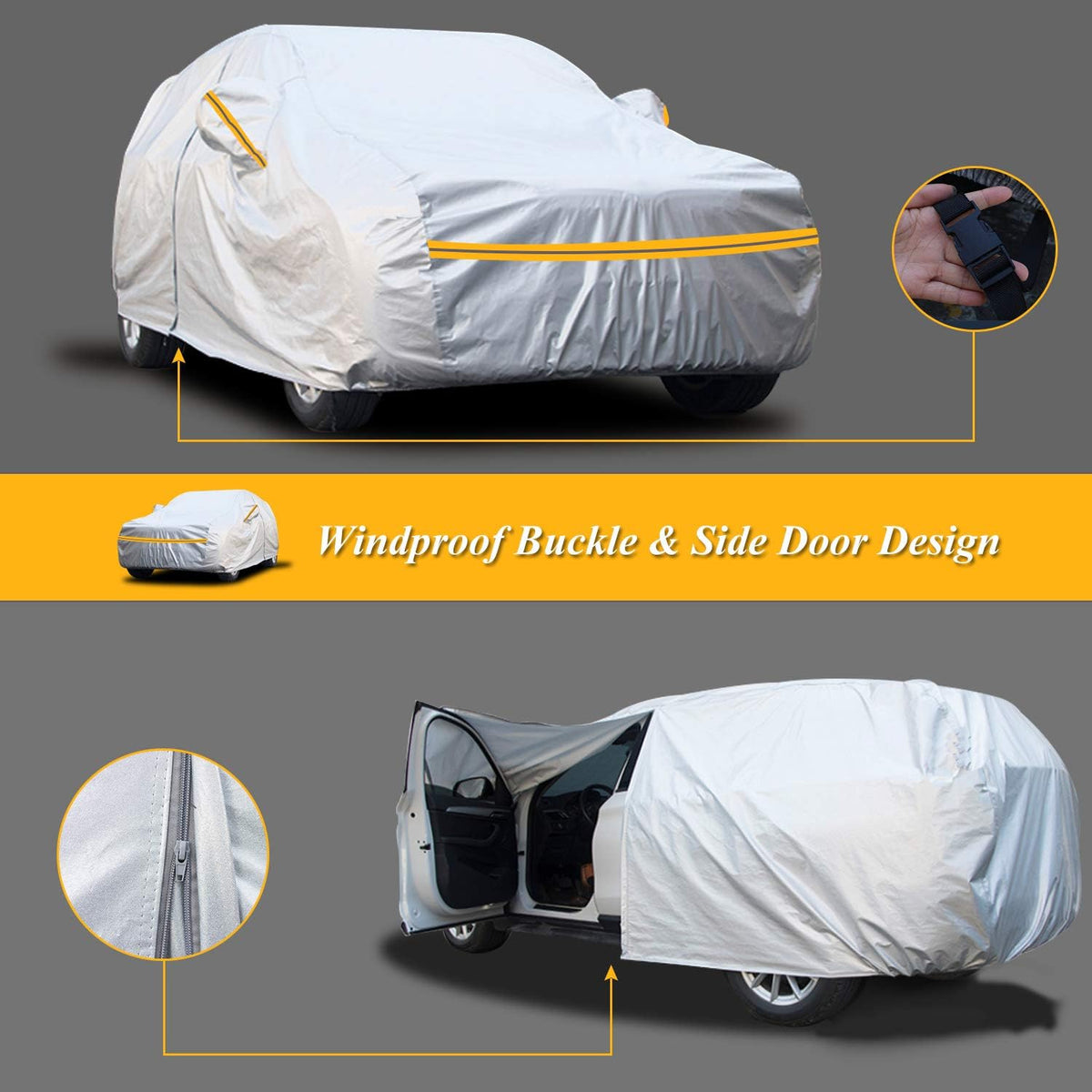 6 Layers Waterproof Car Cover with Zipper Cotton K27015