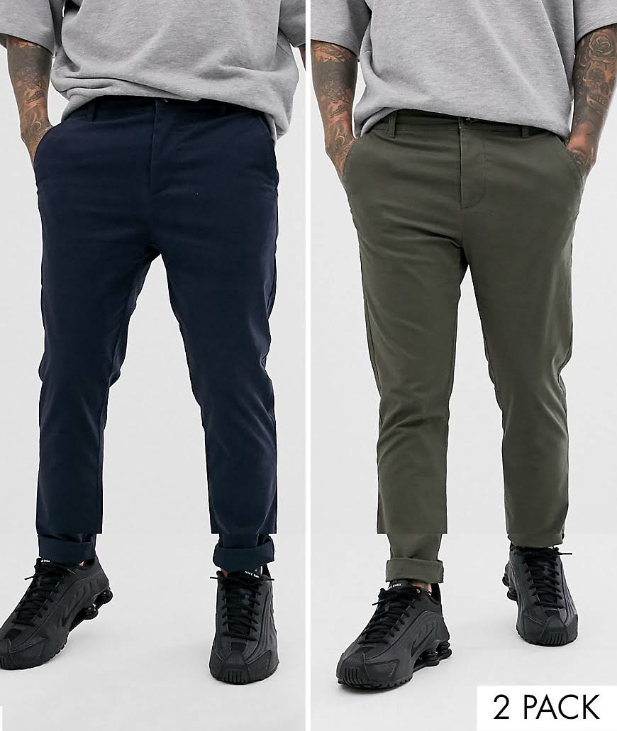 2-Pack Skinny Chinos in Khaki and Navy P22404