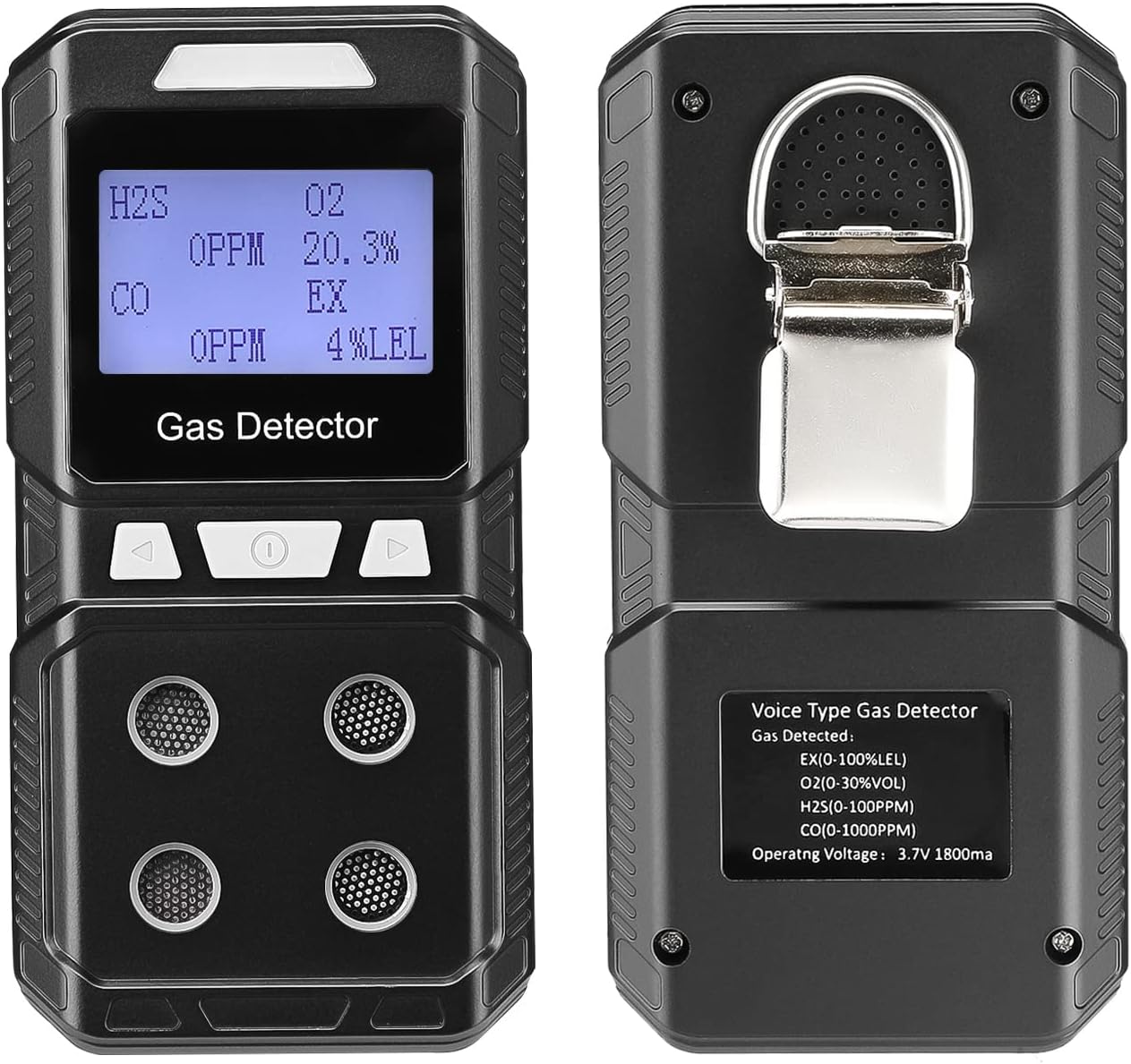 Portable 4 Gas Detector, Rechargeable Multi Gas Monitor, EX O2 H2S CO 4 in 1 Gas Meter H4633
