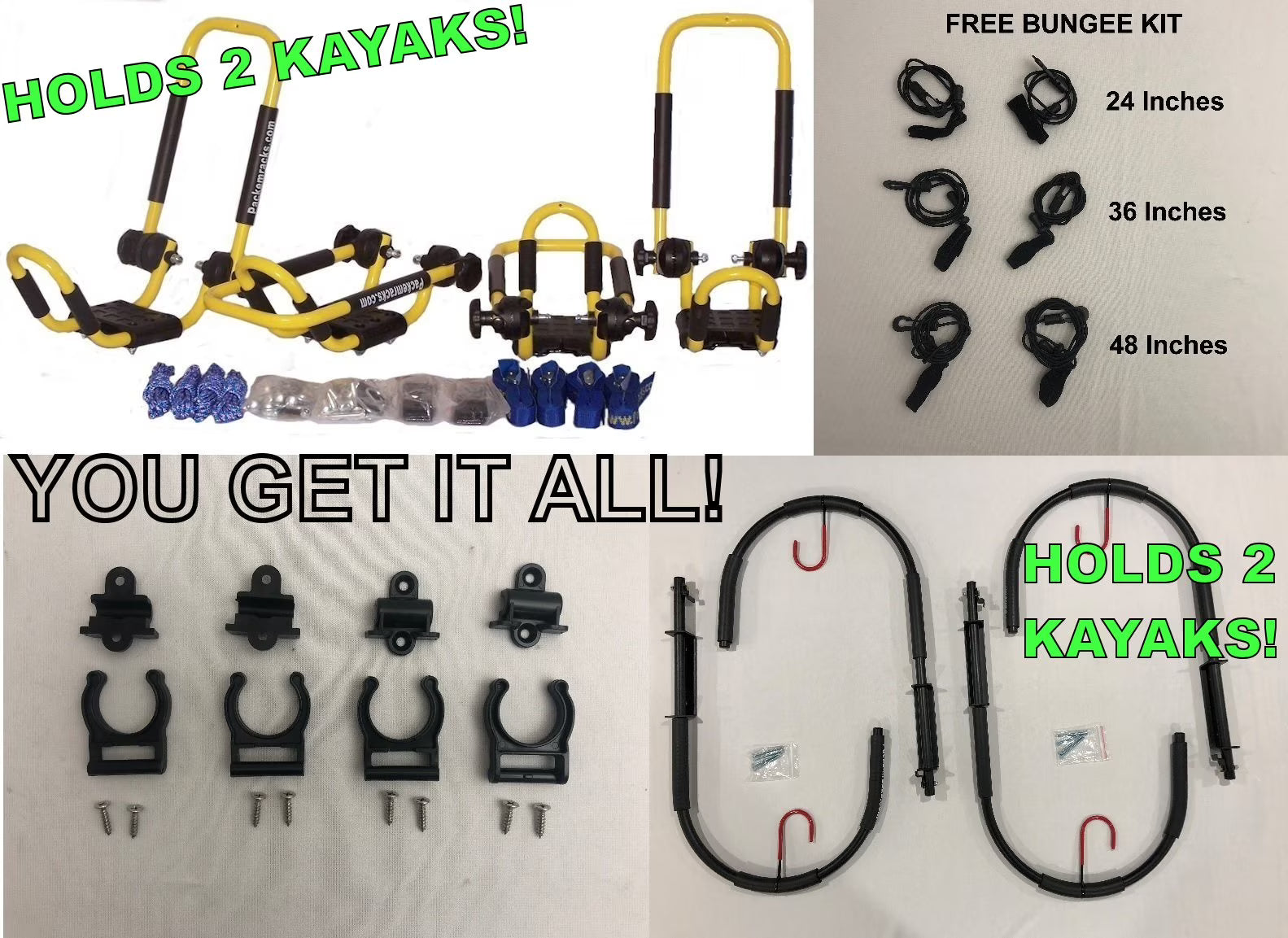 Yellow Folding Kayak Rack Roof Top and Wall Carrier Bundle O9127