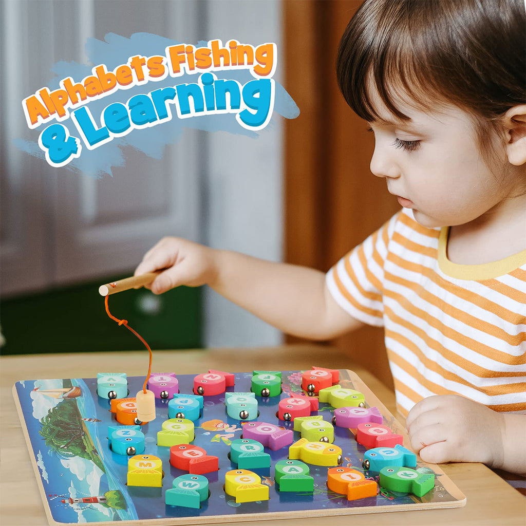 Magnetic Wooden Fishing Game Toy with Letters H26916