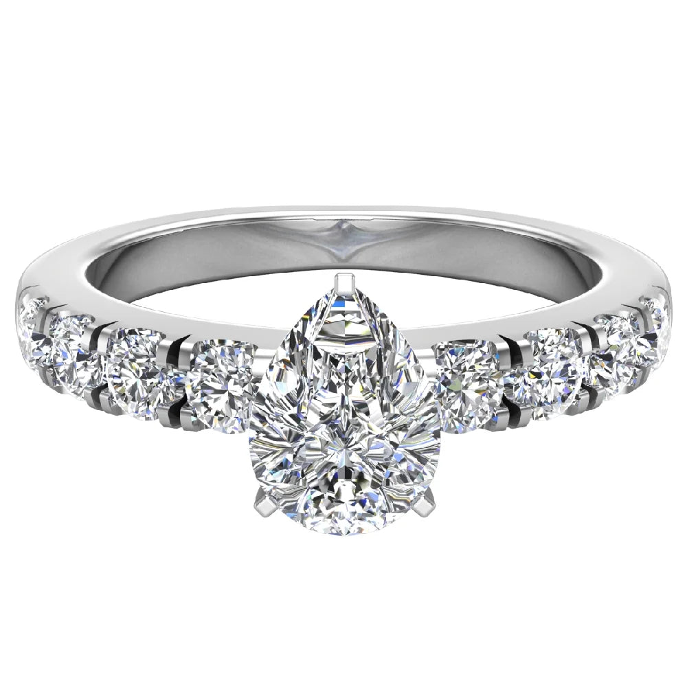 14K White Gold Pear Cut Solitaire Diamond Ring 1.20 Carat Q492