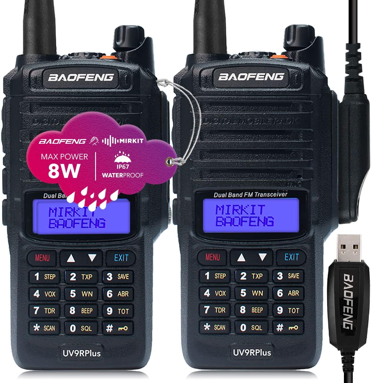 2pcs Waterproof Handheld Radio with USB Programming Cable & 2200mAh Battery, IP67 P80662