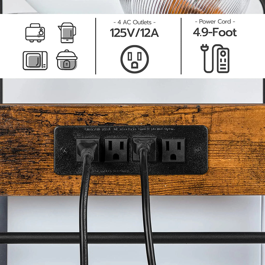 Rustic Brown 7-Tier Kitchen Storage Shelf Rack with Power Outlet X9843