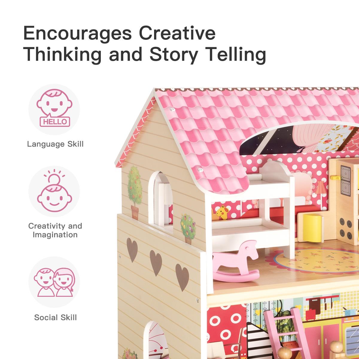 Dollhouse Toy Family House with 7 pcs Furniture L297