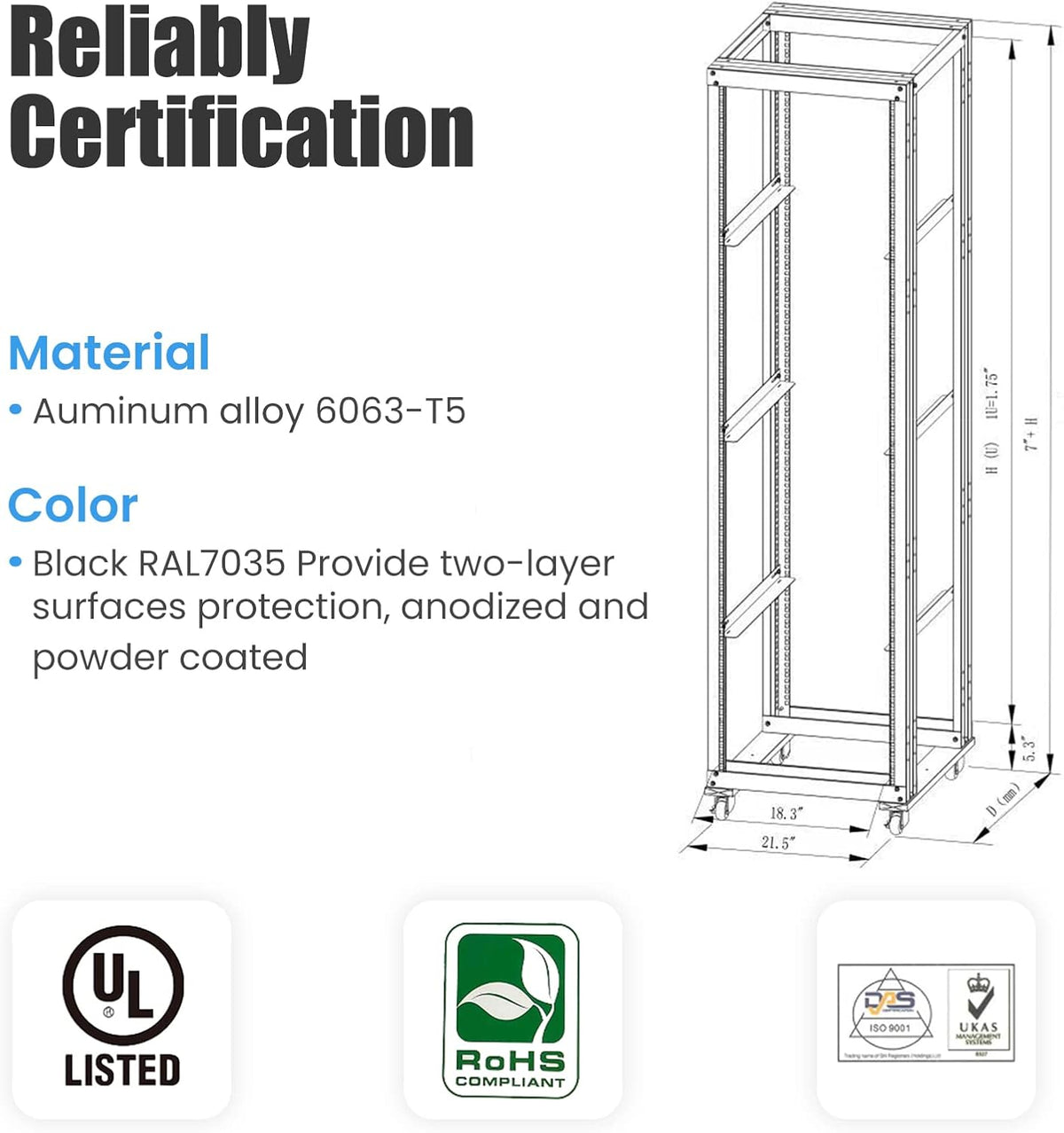 22U 4 Post Open Frame 19inch Server Rack 31" Deep J447