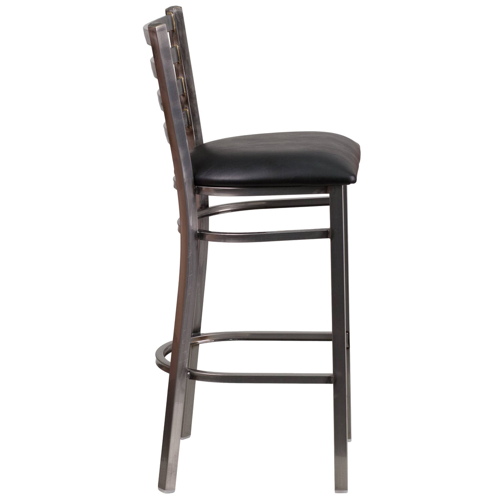 Cherry Wood Seat Clear Coated Metal Frame Ladder Back Stool R45847