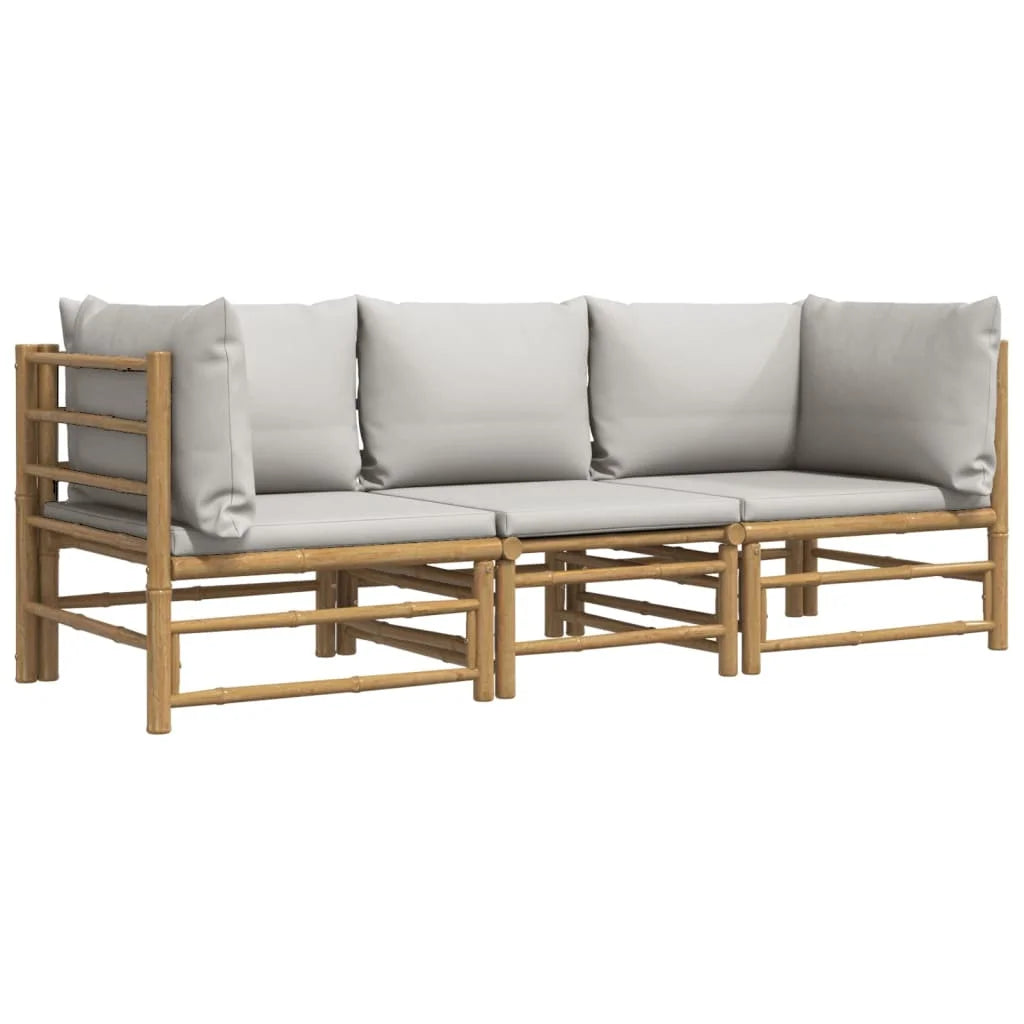 3 Piece Patio Set with Gray Cushions Bamboo S43815
