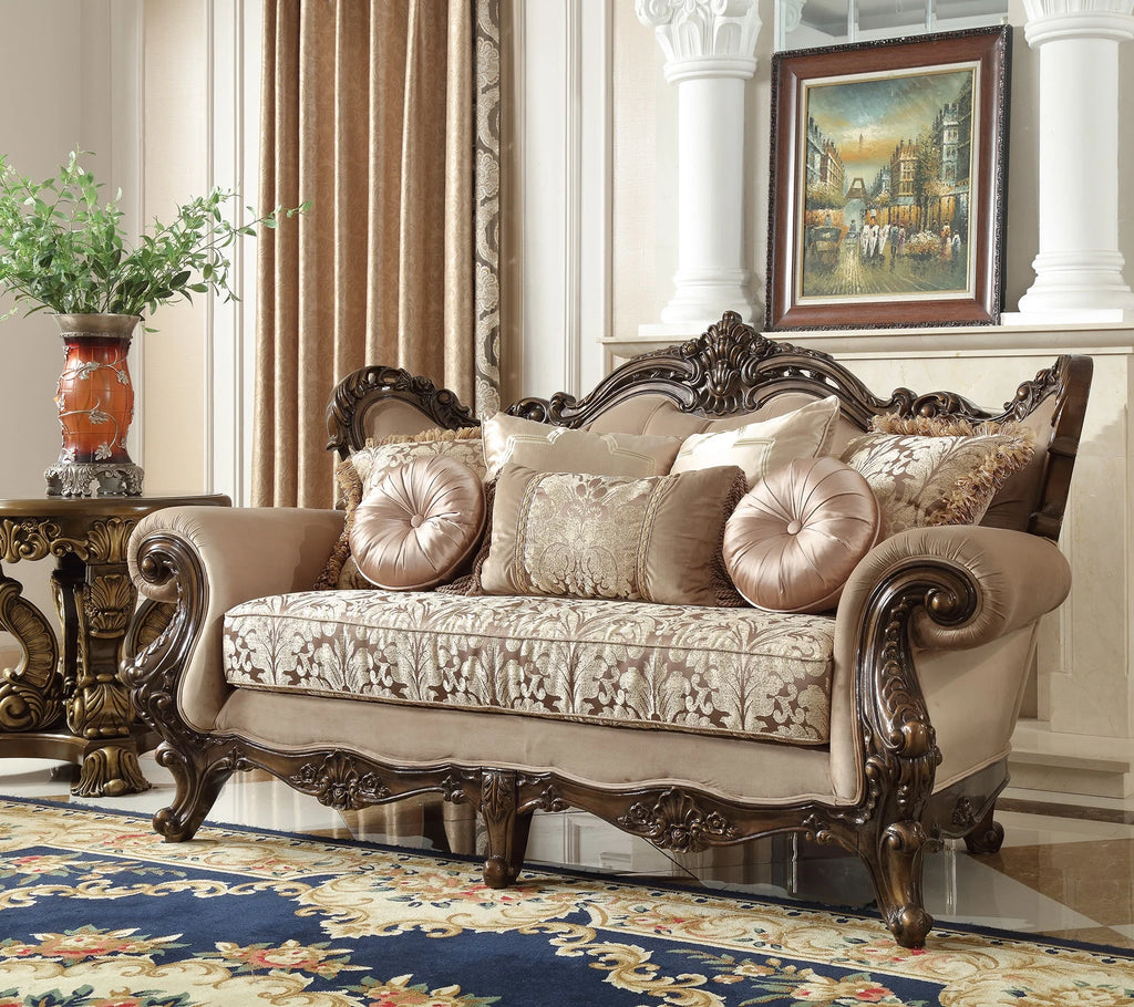 Brown Silk Beige Fabric Sofa Set 3Pcs O8282
