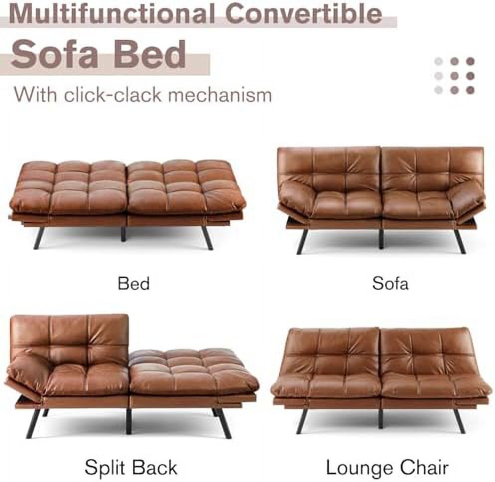 Convertible Futon Sofa Couch Bed Memory Foam Sleeper Loveseat with Adjustable Armrests Backrests S24666