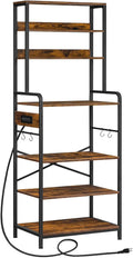 Rustic Brown 7-Tier Kitchen Storage Shelf Rack with Power Outlet X9843