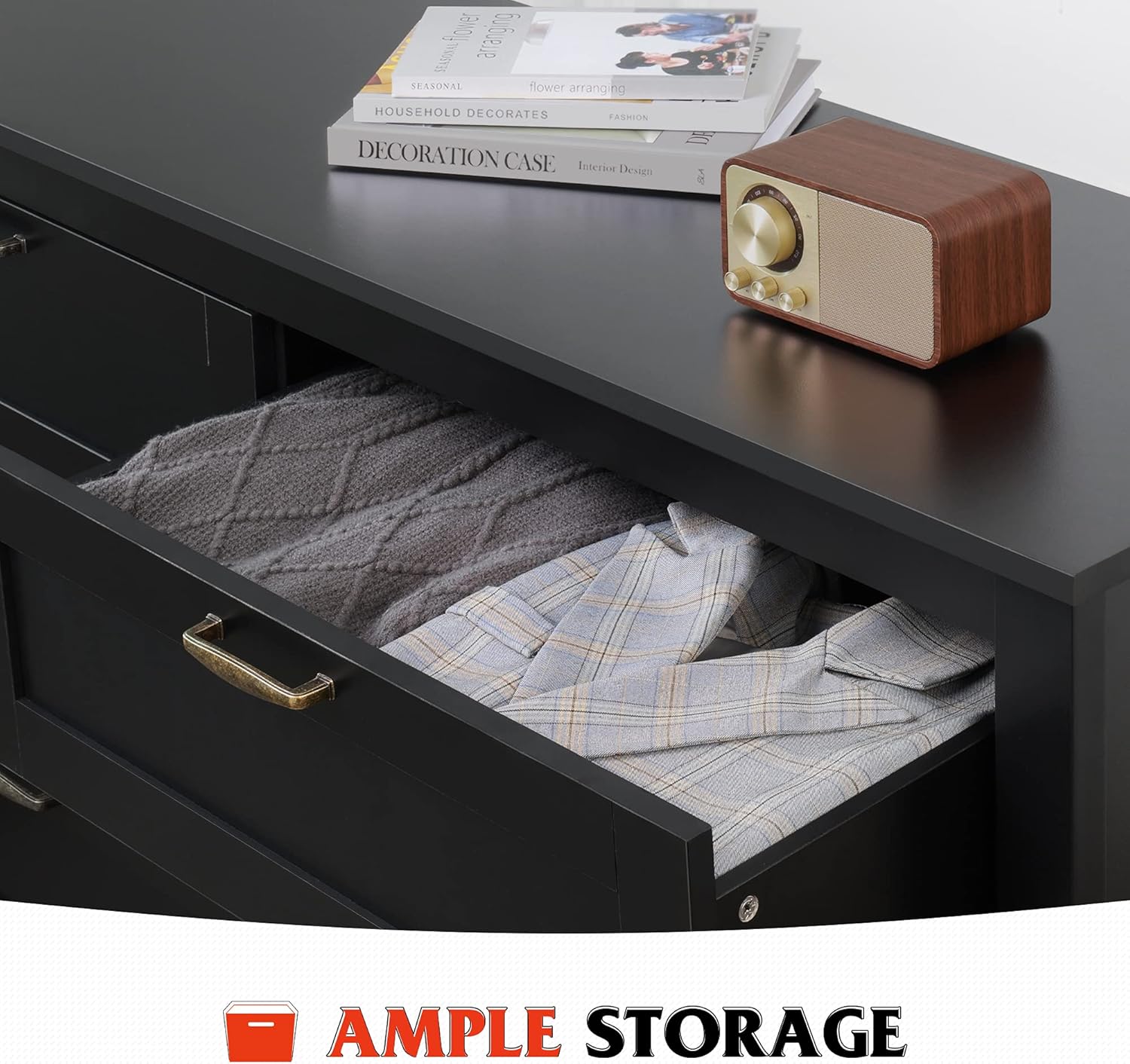 6 Drawer Retro Wood Dresser with Metal Handle Y897