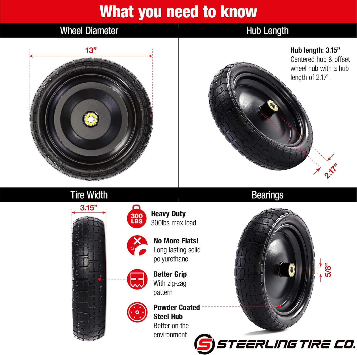 13 inch Flat Free Wheelbarrow Tires S6320