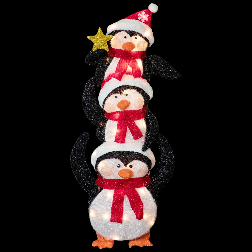 41" Lighted Stacked Penguin Family Outdoor Christmas Decoration C960046