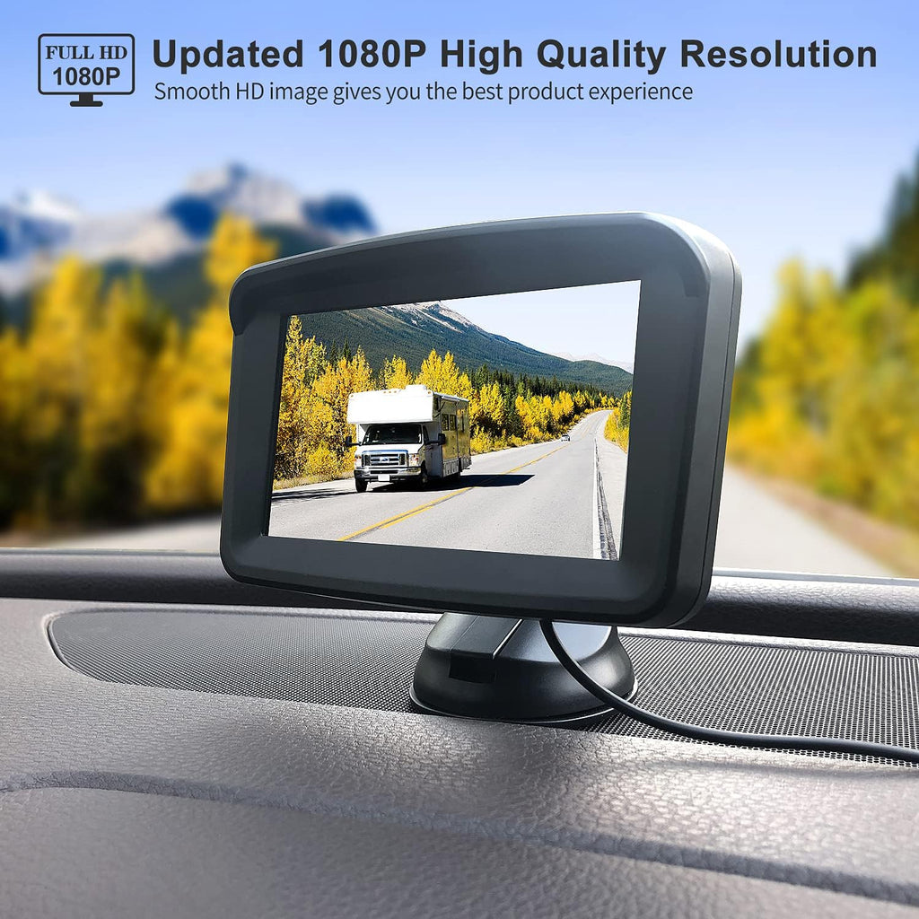 5 Monitor with 1080P Backup Camera for Truck, License Plate 149° Rear View Kits, IP69 Waterproof, Wired Pack of 2 E577