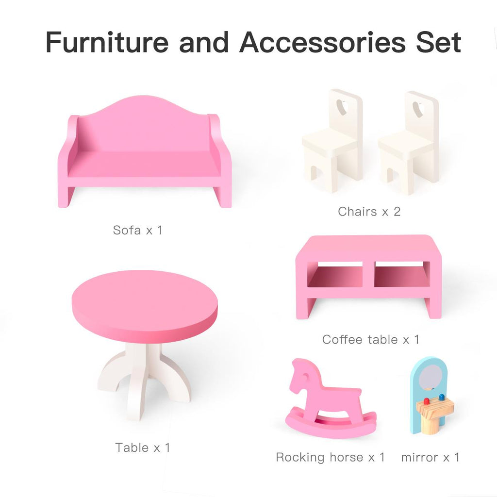 Dollhouse Toy Family House with 7 pcs Furniture L297