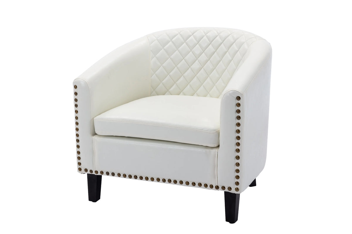 White PU Leather Barrel Club Chair with Solid Wood Legs G608809