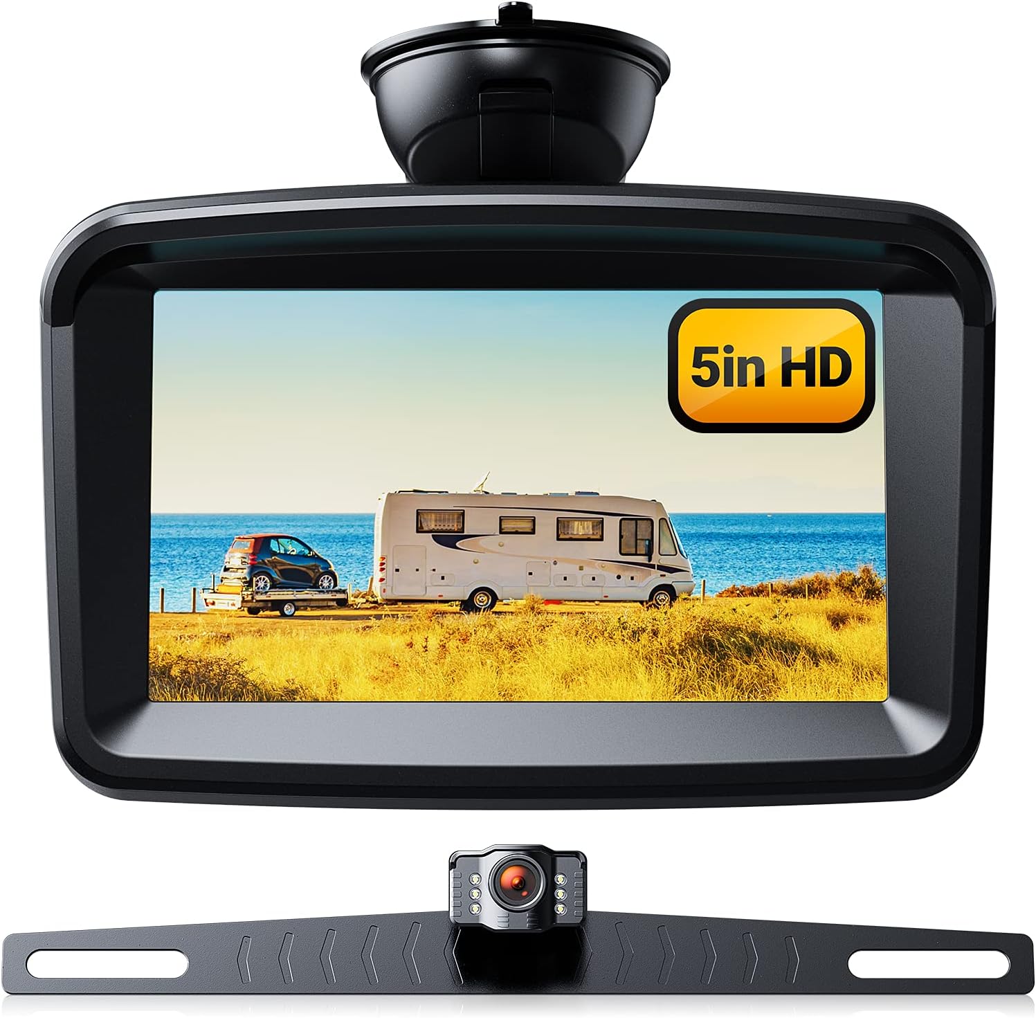5 Monitor with 1080P Backup Camera for Truck, License Plate 149° Rear View Kits, IP69 Waterproof, Wired Pack of 2 E577