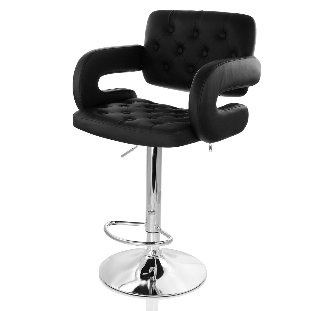 Black Faux Leather Tufted Bar Stool with Chrome Base X6807