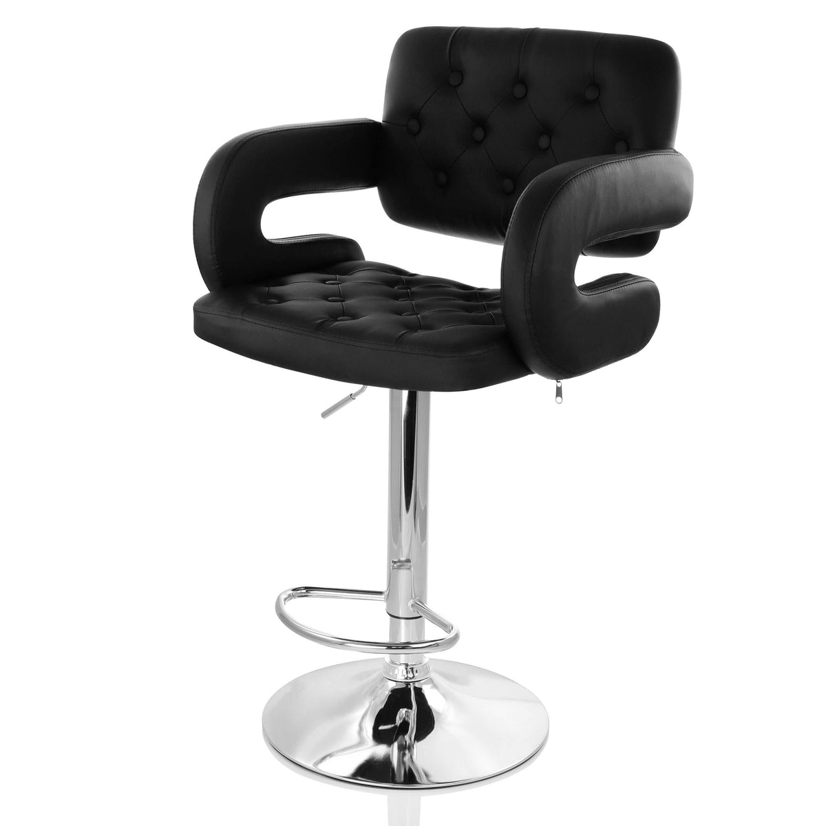 Black Faux Leather Tufted Bar Stool with Chrome Base X6807