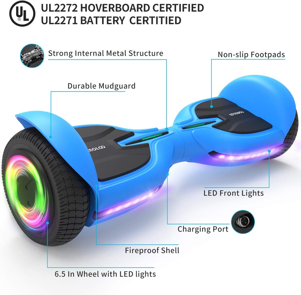 6.5 Inch Two-Wheel Hoverboard with Bluetooth and Lights G723457