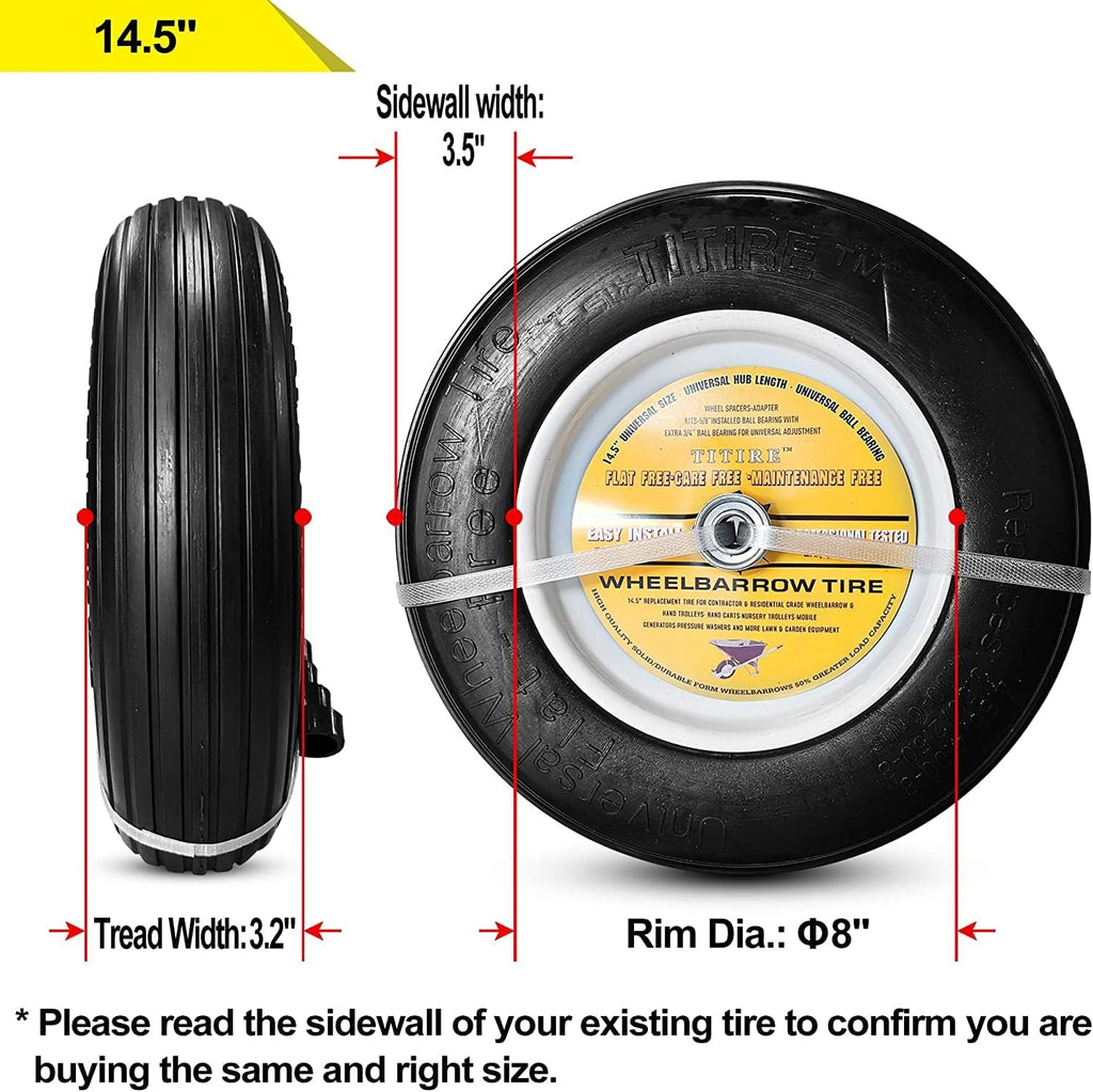 Flat Free Ribbed Wheelbarrow Cart Universal Wheels with Grease Fitting V7012
