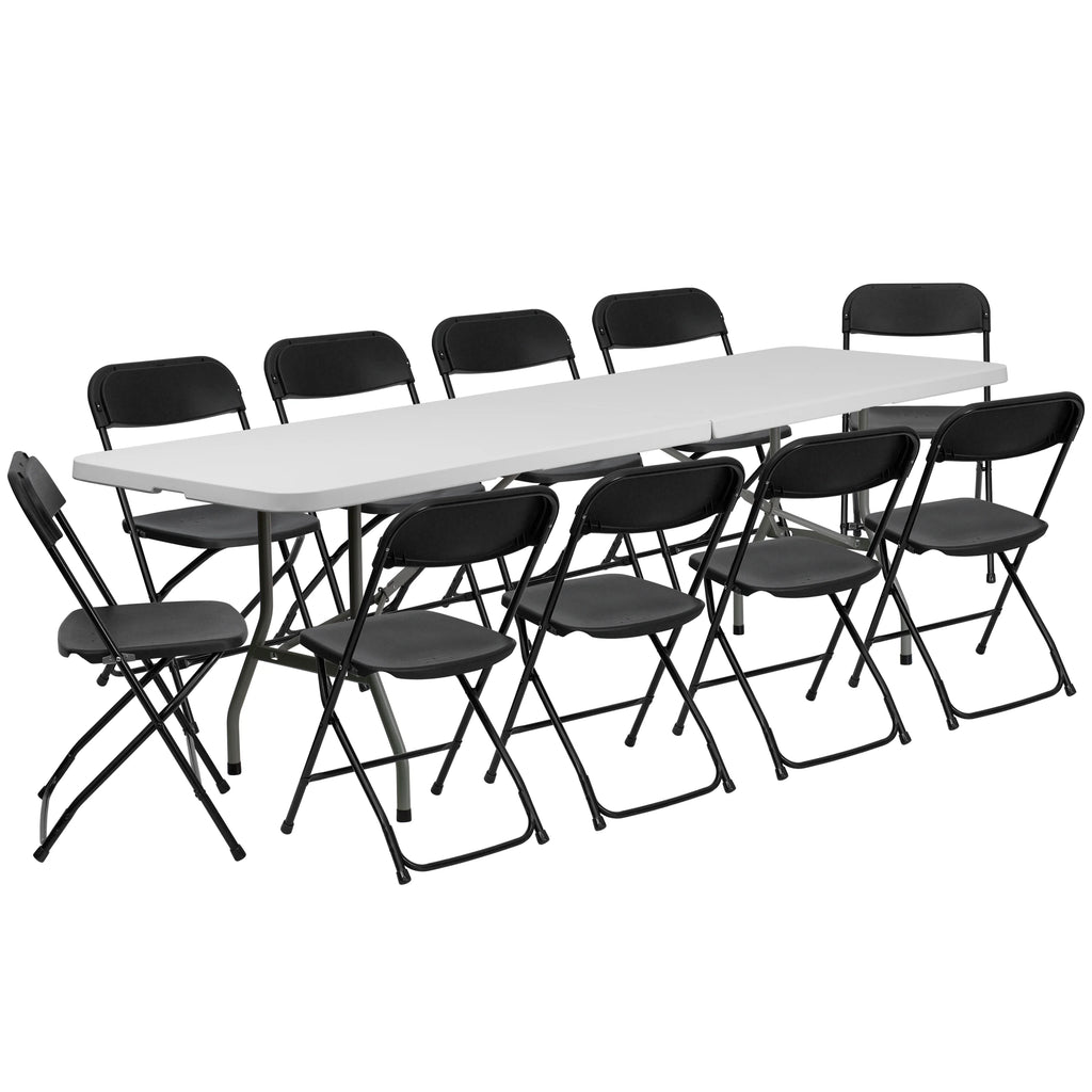 8' Bifold Granite White Plastic Folding Table Set With 10 Folding Chairs I213