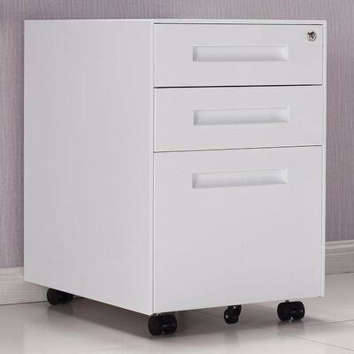 3-Drawer Mobile Metal File Cabinet White E6842