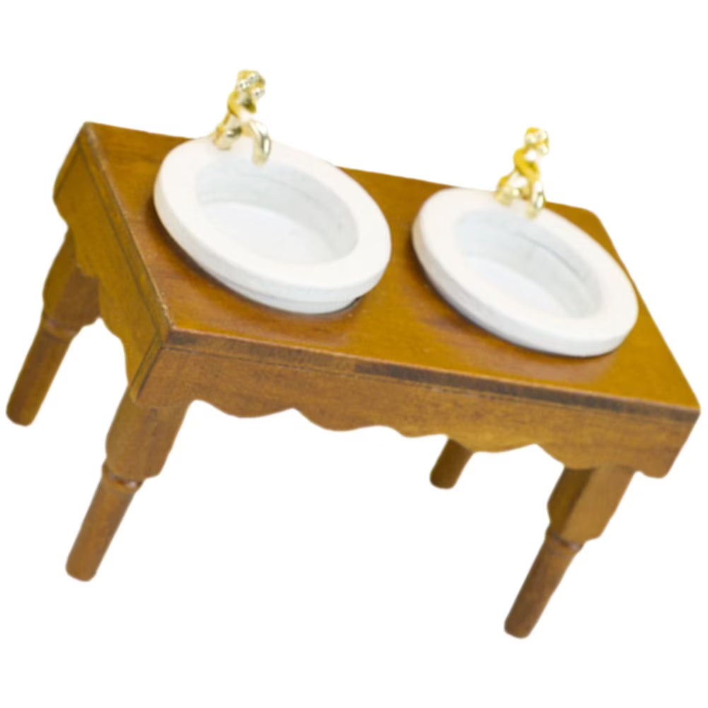 Walnut Double Basin Wash Sink Dollhouse Furniture C51177