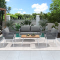 4-Piece Grey Outdoor Patio Furniture Set with Acacia Wood Coffee Table N438