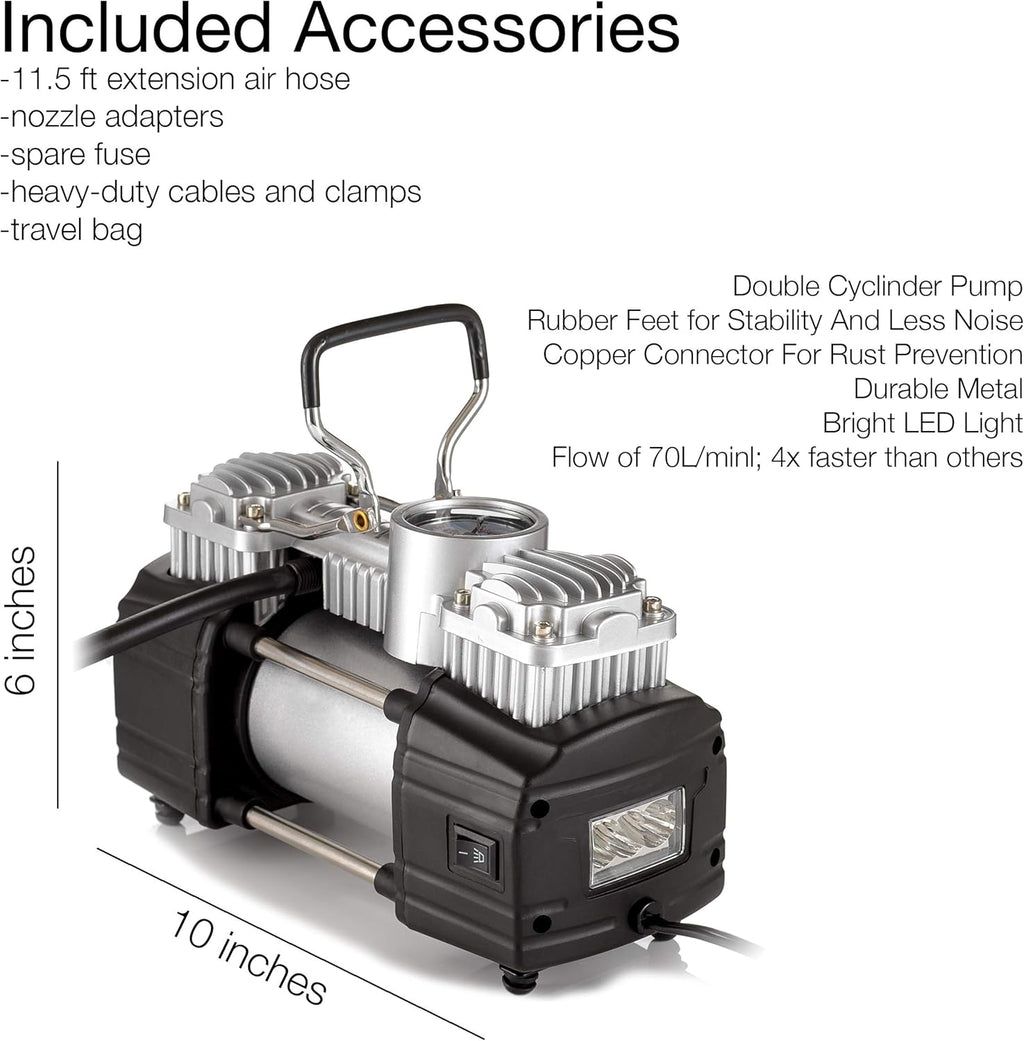 Portable Double Cylinder 150 PSI Air Compressor Tire Inflator, 12V, Pack of 2 E1386