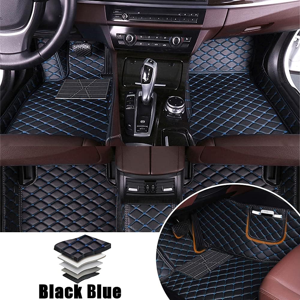 Blue Leather Car Floor Mats for VNL 670 Front & Rear Full Coverage Liner/Set I5965