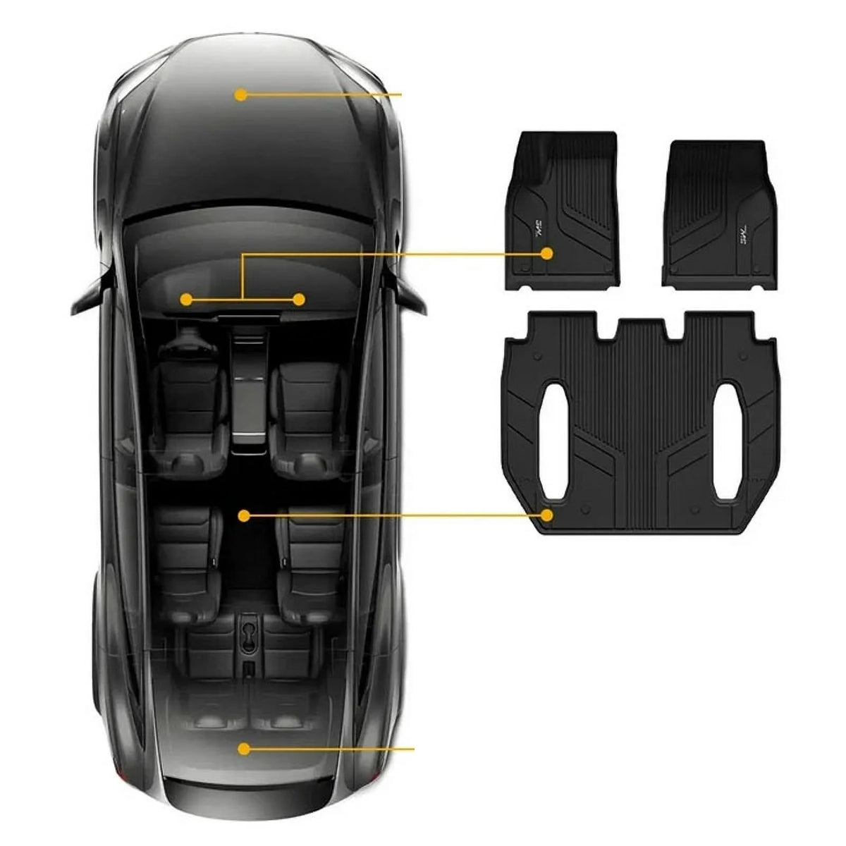 Custom Fit Floor Mats for Tesla Model X 6 Seat 1-3 Rows 2021-2023 All Weather TPE Full Set R4987