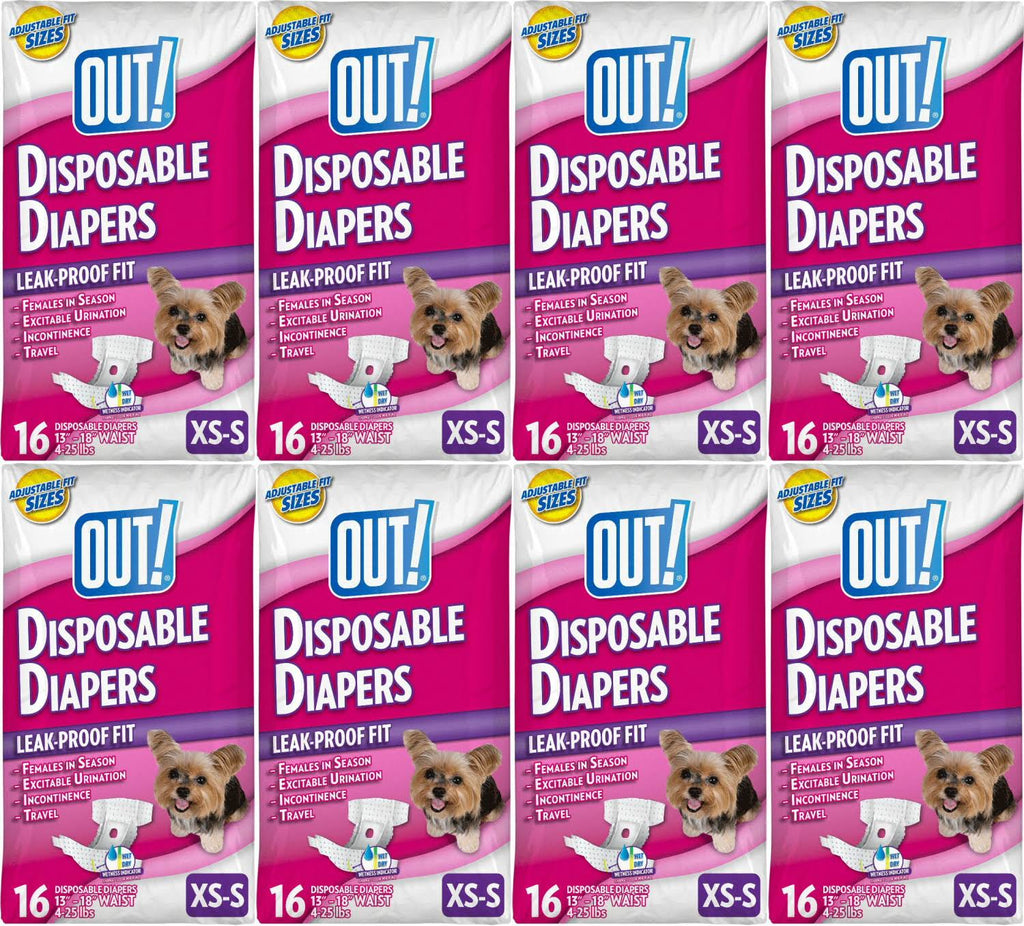 Disposable Diapers for Dogs, X-Small/Small, 16 Count, 8 Pack U3142