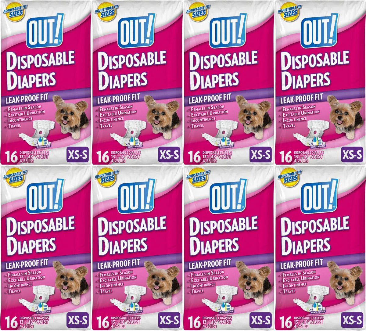 Disposable Diapers for Dogs, X-Small/Small, 16 Count, 8 Pack U3142