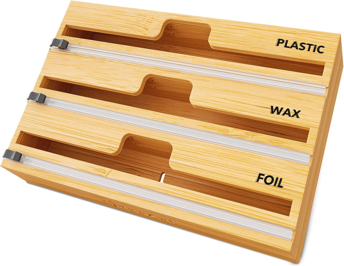 3 in 1 Bamboo Wrap Dispenser with Cutter and Labels, Pack of 2 V2020